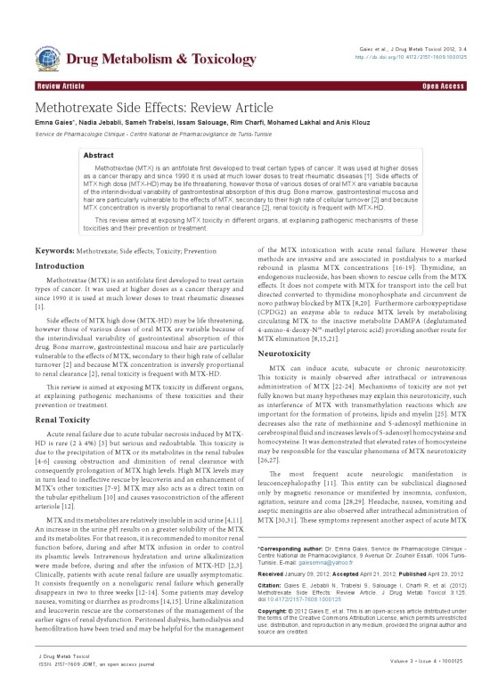 Side Effects Of Methotrexate For Rheumatoid Arthritis