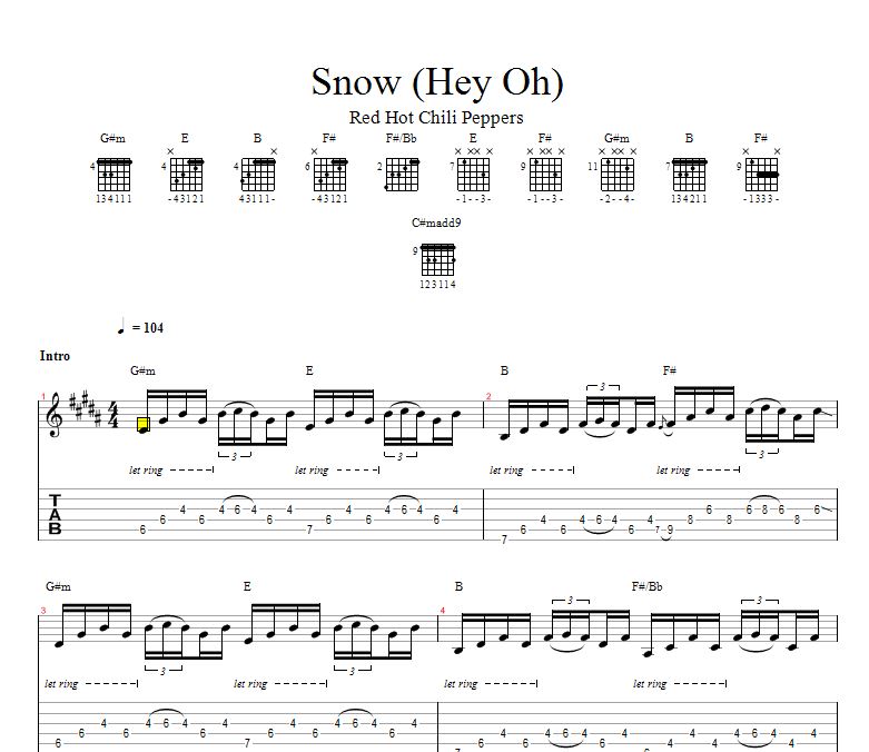 Red hot chili peppers Snow hey oh! [악보/가사/기타프로] 네이버 블로그