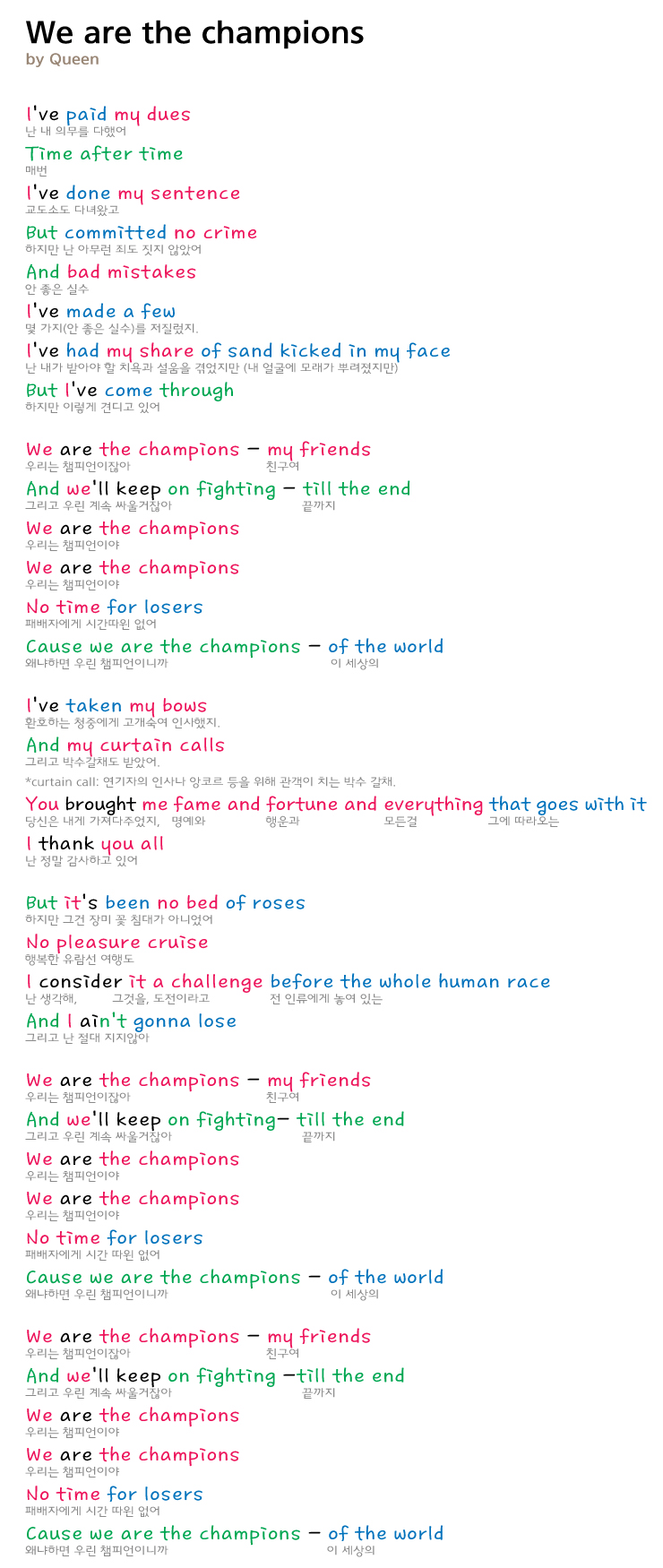 We Are the Champions - Queen (가사/해석포함) : 네이버 블로그